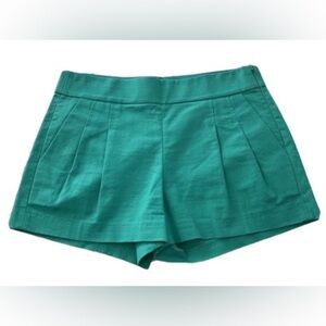 EUC J. Crew Teal Pleated Shorts Size 4 Structured Cotton Mid Rise Side Zipper